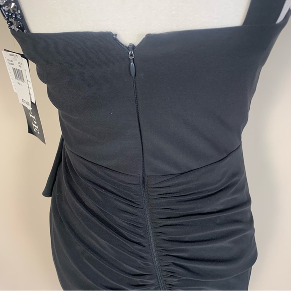 XSCAPE Ruched Beaded Embellished Mini Little Black Dress - Picture 12 of 15